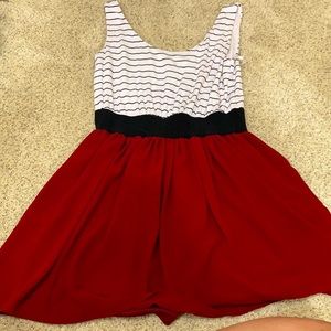 Papaya Black and White Striped Dress W Red Bottom